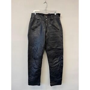 Vintage Brooks Leather Pants Mens 32x29 Black Tapered Motorcycle Dress Biker